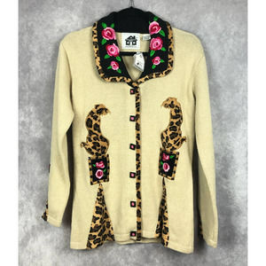 Storybook Knits Cardigan Sweater New Leopard Elegance Animal Print Floral Sz XS